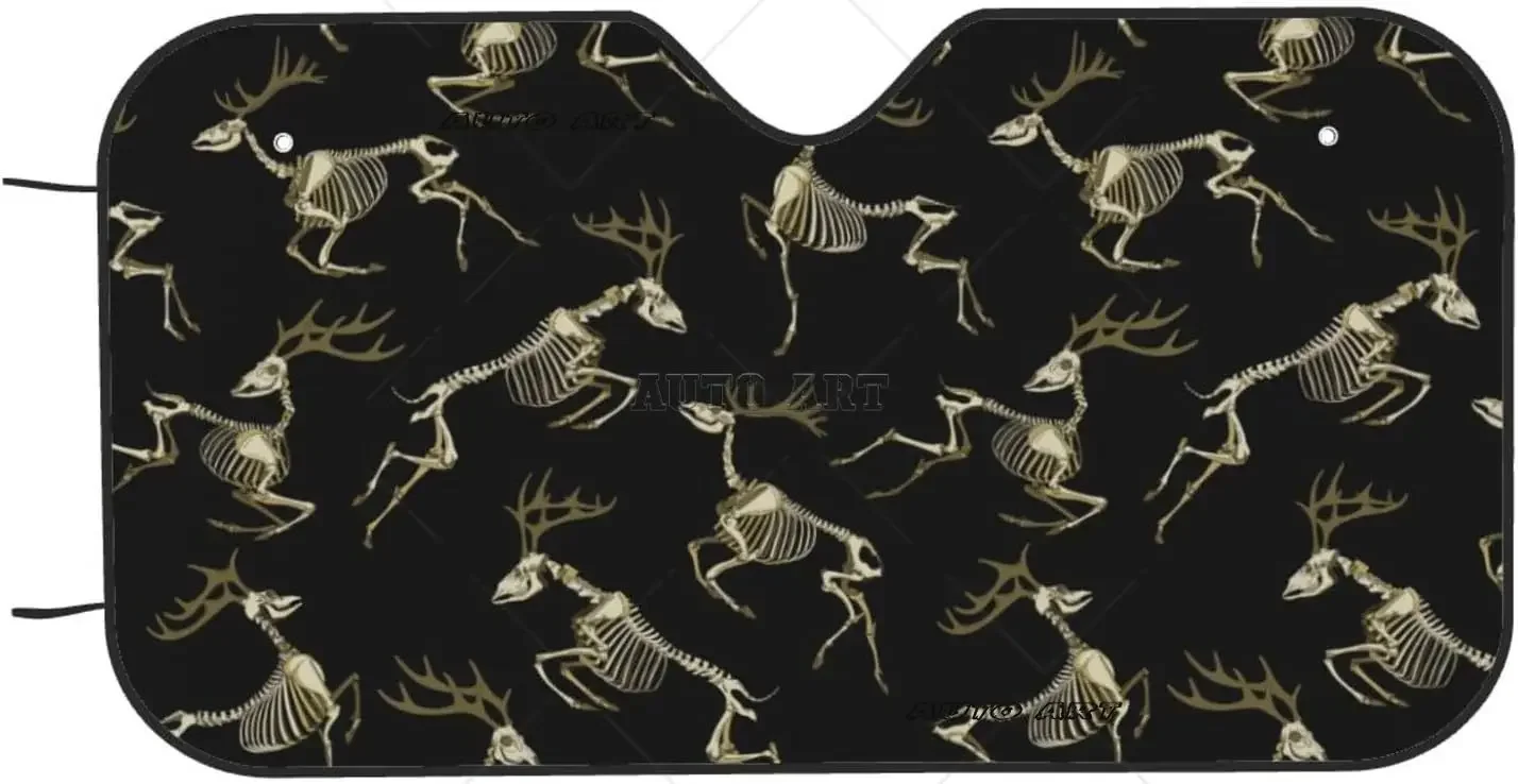 Deer Skeleton Skull Bone Horned Black Car Windshield Sun Shade Window Sunshade for Sedans SUV Truck