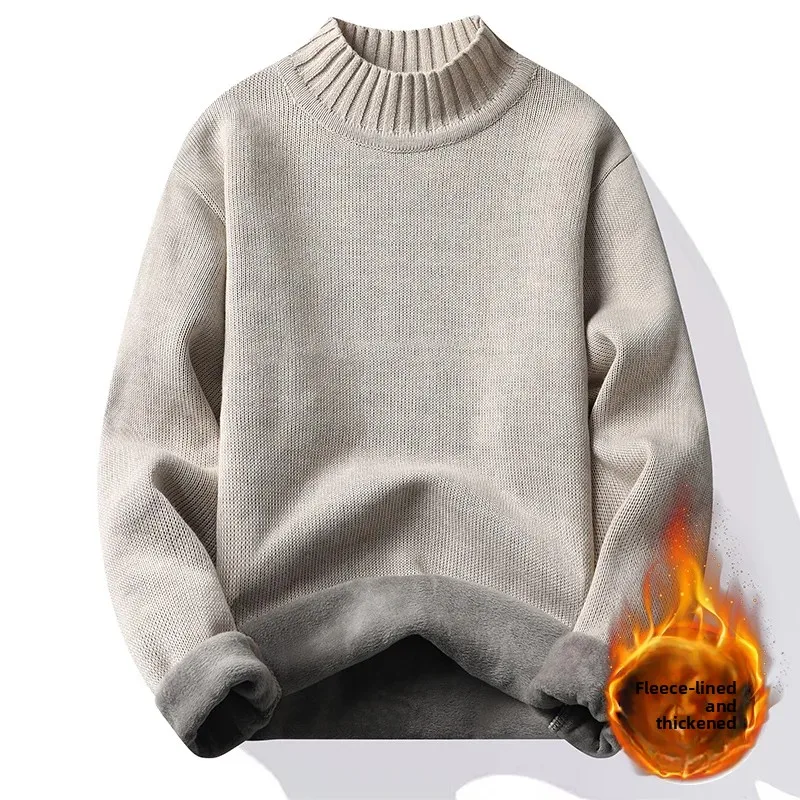 

2025 New Men's Winter Fleece Pullover Knit Sweater Wool Plus Velvet Clothing Thick Warm O-neck Jumpers Fashion Y2K Knitwear