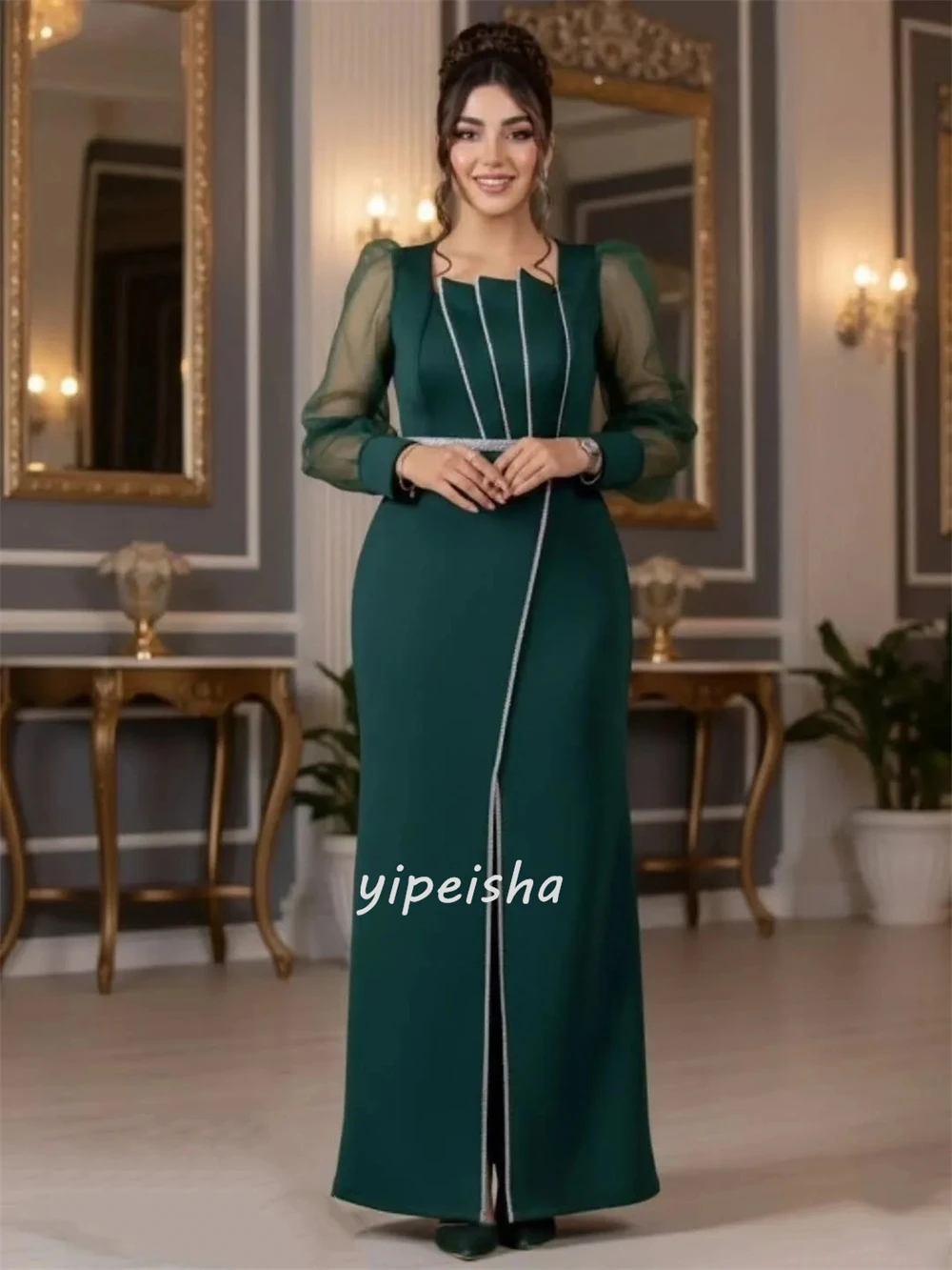 Robes longues personnalisées de Style moderne, Jersey formel froncé plissé, col carré droit, robes d'occasion sur mesure assorties élégantes