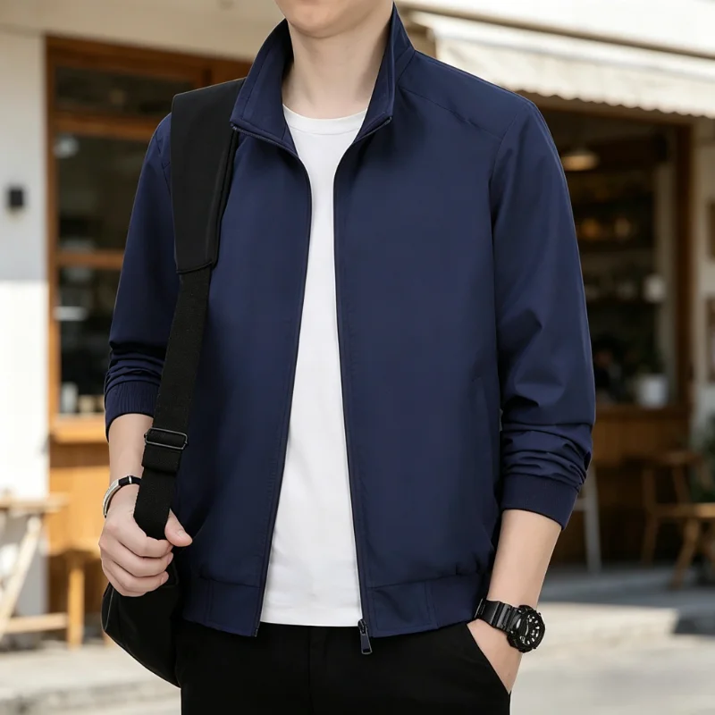 

Мужской классический деловой плащ-ветровка на молнии с отложным воротником для осени и весны