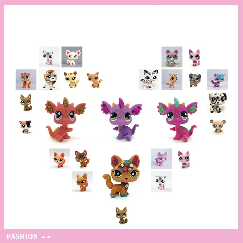 Stock  Rare Littlest Pet Shop Toy Stands Short Hair Cat Original Kitten Husky Puppy Dog Fox Cute Animal Old Bobble Head Toy Lps