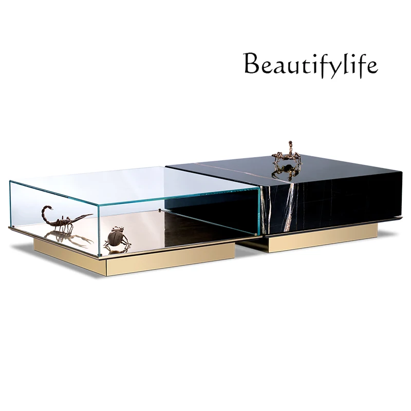 

Square coffee table high-end light luxury marble glass combination modern designer creative art sense