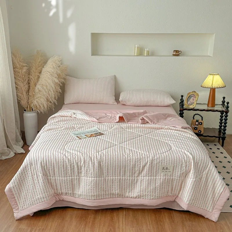 New solid color striped waffle washable cotton summer cool quilt single air conditioner thin quilt, no bed sheet and pillowcase