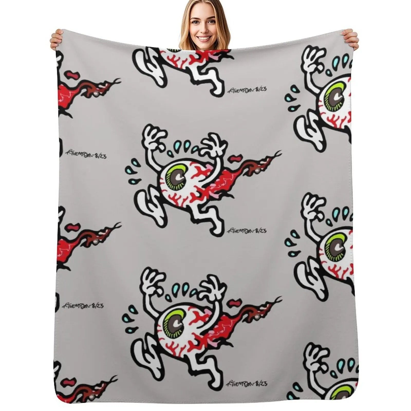 Eyeball Running Scared from Two Dead Boys Throw Blanket Bed Comforter Cute Plaid warm winter Blankets