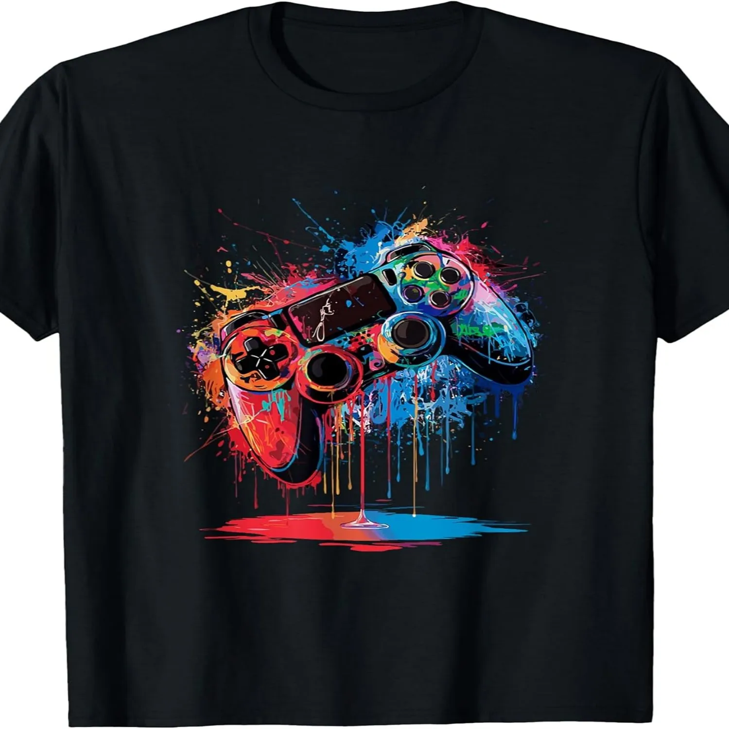 Gamer Game Control Pad Paint Dripping Gaming T-Shirt jpgSame Style for Men and Women 2025 Summer Short-sleeved Printed T-shirt Pure 220G 100% cotton t shirt, Gift tshirt