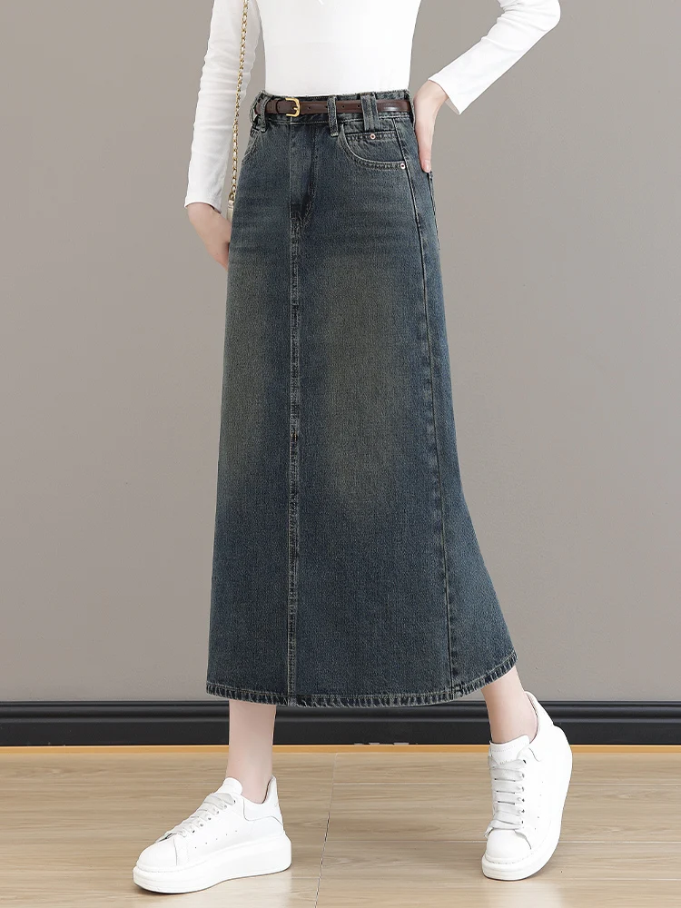 

Retro High Waist Slimming Denim Skirt Women's Spring Autumn New Style A-Line Slit Bodycon Dress Casual Korean Style