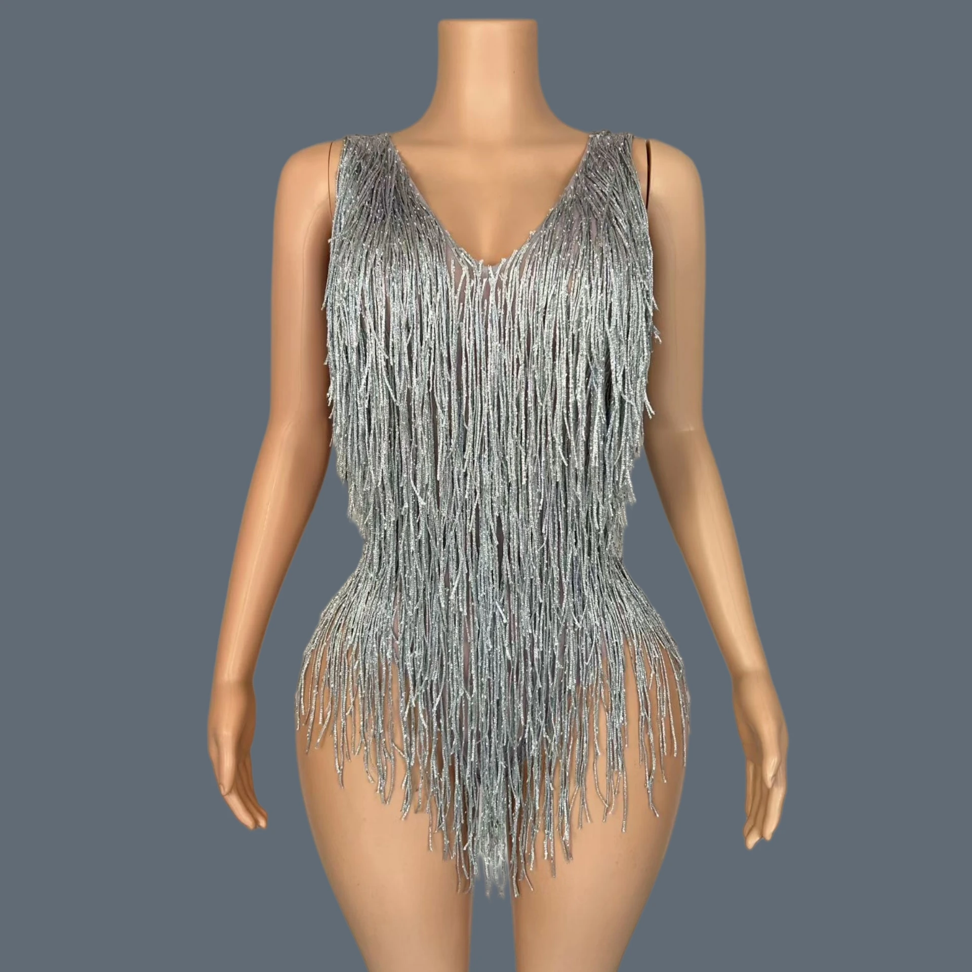 Club Latin Dance Tassel Drag Queen Performer Wear High Cut Thong 1 Piece Leotard Party Event Tight Fitting Sexy Bodysuit Yunduo