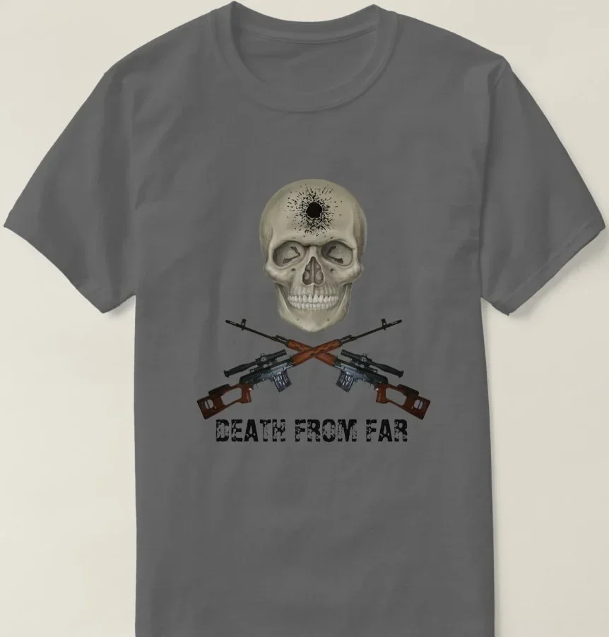 Death From Far Russian SVD Dragunov Sniper Rifle Skull T-Shirt 100% Cotton O-Neck Summer Short Sleeve Casual Mens T-shirt