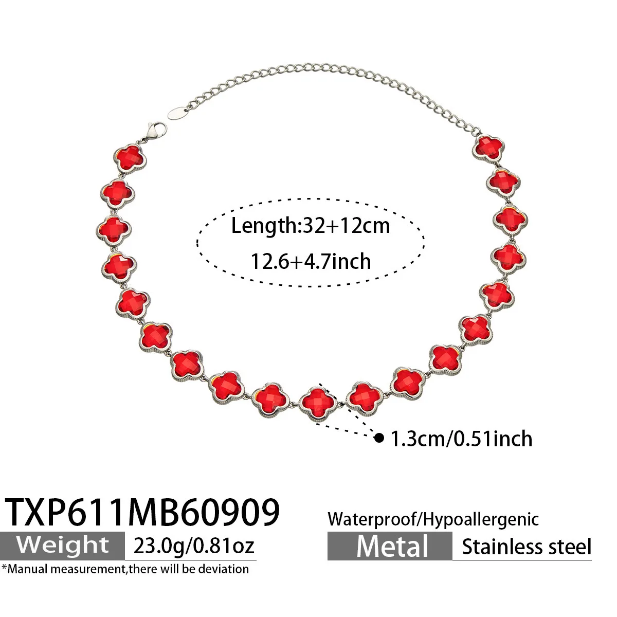 Facettierter Glasstein 4-Blatt-Blumen-Halskette Armband Ohrringe 18k Vergoldeter Edelstahl 3-teiliges Kleeblatt-Schmuckset für Damen – Detail 17
