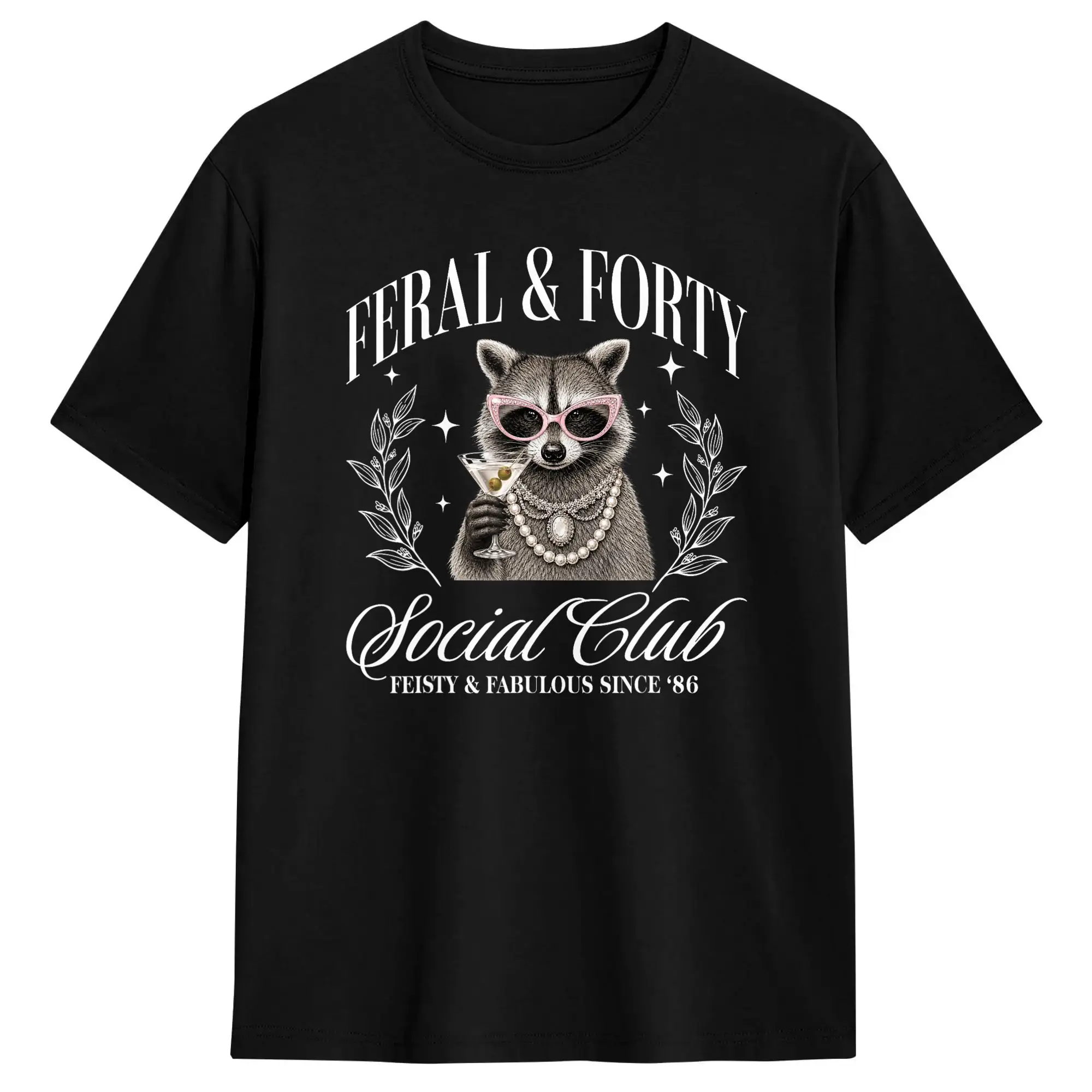 Funny Feral and Forty Social Club Since 1986 40 Years T-Shirts for Men Crew Neck 100% Cotton T Shirt  Short Sleeve Tees Gift