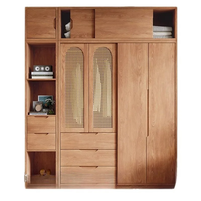 

Chinese-style Wardrobes All-solid Wood Sliding Small Wardrobes Bedroom Sliding Rattan Home Furniture Шкафы Для Одежды ZY40YG