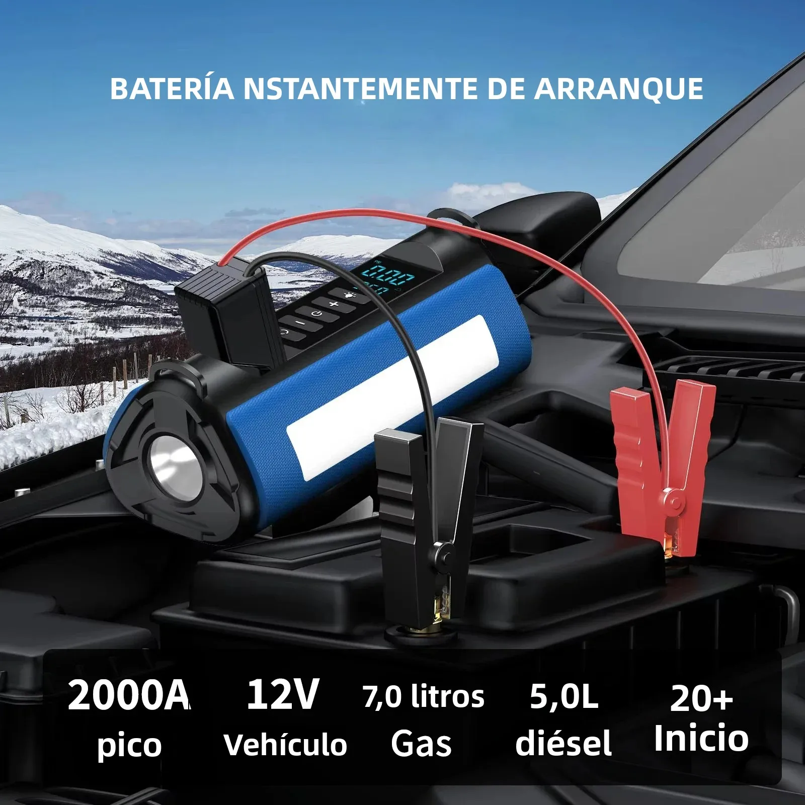 4 In 1 2000A Peak Car Jump Starter 150PSI 10000mAh Air Compressor Tire Inflator 12V Portable Power Bank Emergency Booster