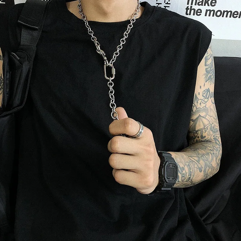 Hip Hop Chain Necklace Mens Stainless Steel Long Big Necklace Hip Hop Rock Gifts for Mlae Accessories Chain Jewelry on The Neck
