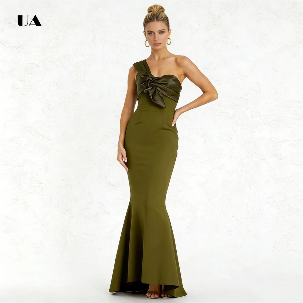 

ULBYANRY Mermaid Prom Dress with Asymmetrical Collar, Satin Draped One-shoulder Evening Dress, Solid Customized Party Gown