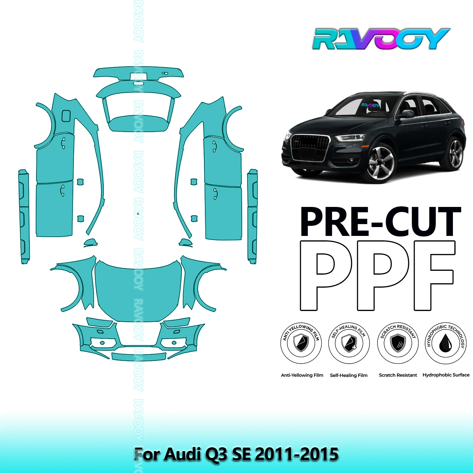 For Audi Q3 SE 2011-2015 Full Body 8.5Mil Pre-Cut Paint Protection Film PPF Clear Bra Kit | Clear / Matte / Black Finish Options