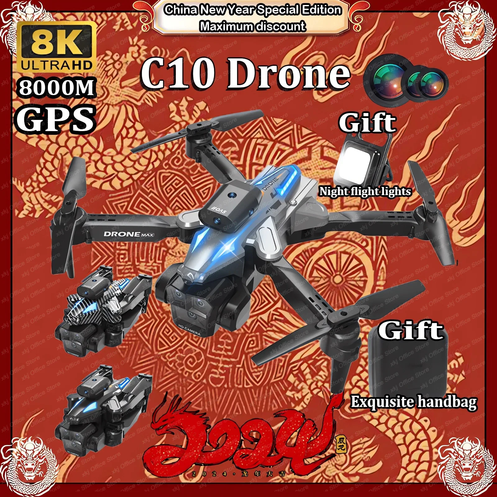 Chinese New Year Special Edition 6000M GPS C10 Max Rc Drone Optical Flow Positioning Obstacle Avoidance Gesture Photography Toy