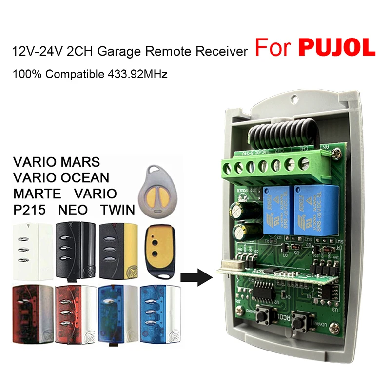 

PUJOL VARIO MARS OCEAN MARTE VARIO P215 NEO TWIN Garage Door Remote Control 12V-24V Receiver 433.92MHz