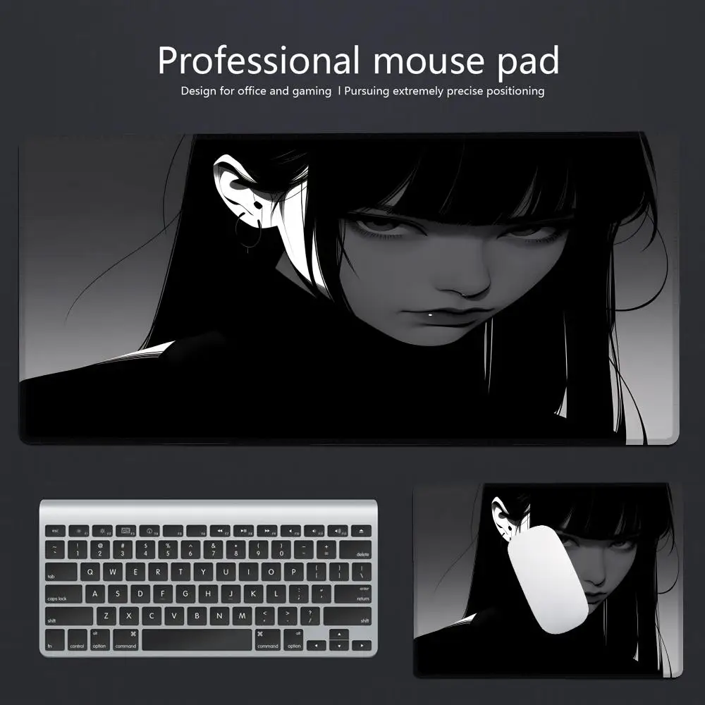 

Black Anime Dark Girl Table Mat Large Mouse Pad Office Keyboard Edge Locking Desk Mat Gaming Accessories Non-slip HYBXAXC
