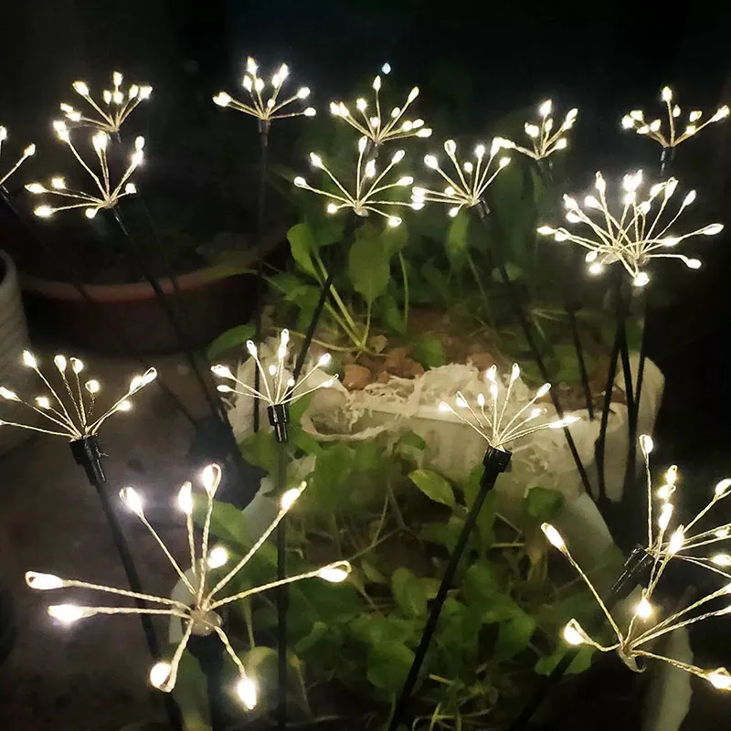 Luces de fuegos artificiales con energía solar plug and play, no requiere cableado, decoración de ambiente de jardín, luces de césped, estrellas brillantes