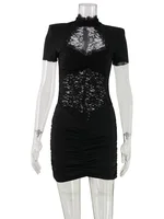 CNYISHE Lace Patchwork Hollow Out Women Dresses Short Sleeve Hip Wrap Sheath Trendy Hot Girl Sexy Club Outfits Female Bodycon - Image 5