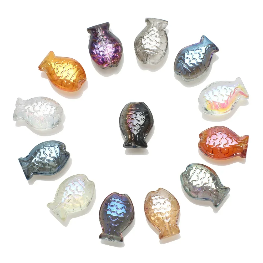 Perle de verre en forme de poisson 10x14MM, couleur AB, breloque en cristal à facettes, perle d'espacement ample pour la fabrication de bijoux, Bracelet et collier à faire soi-même