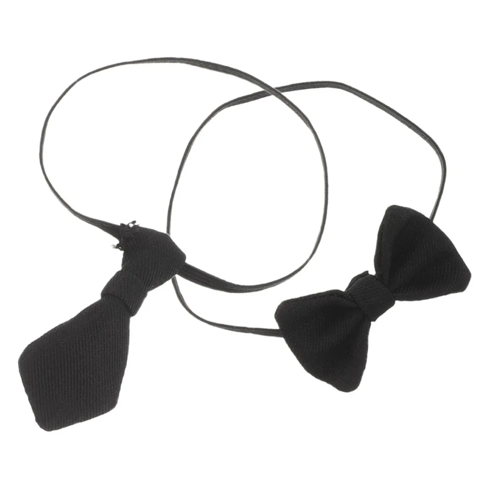 

2pcs Miniature Neckties: Elegant Tie Accessory For Dollhouse Formal Wear Bowtie Costume Playhouse Accessories Black