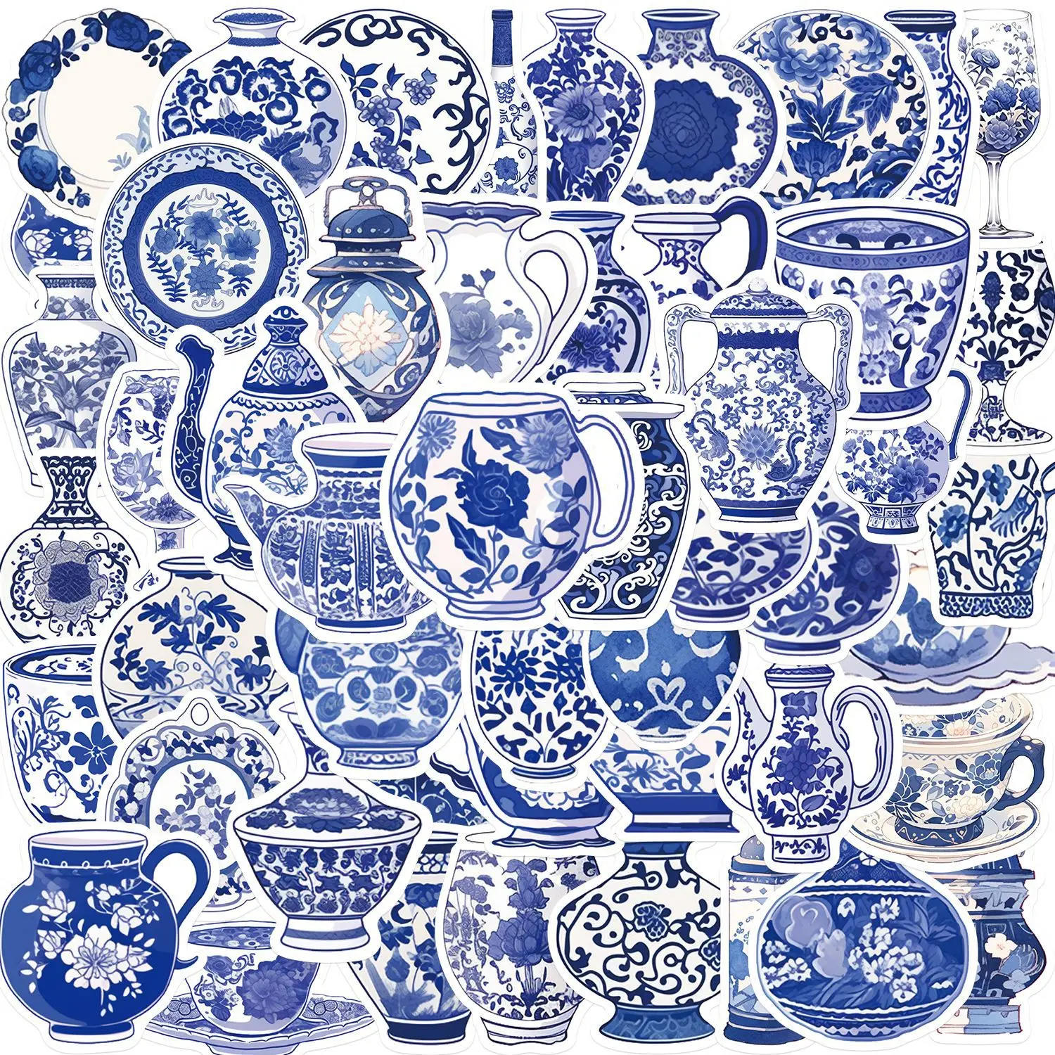 50PCS Cartoon Blau und Weiß Porzellan Aufkleber Personalisierte Dekoration Gitarre Notebook Gepäck DIY Wasserdichte Aufkleber