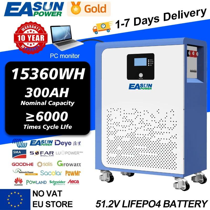 LiFePO4 15Kwh 10Kwh 5Kwh Battery 51.2V 300Ah 200Ah 100Ah Lithium Battery 48V Solar Energy Storage 6000 Cycle PC Monitor EU Stock