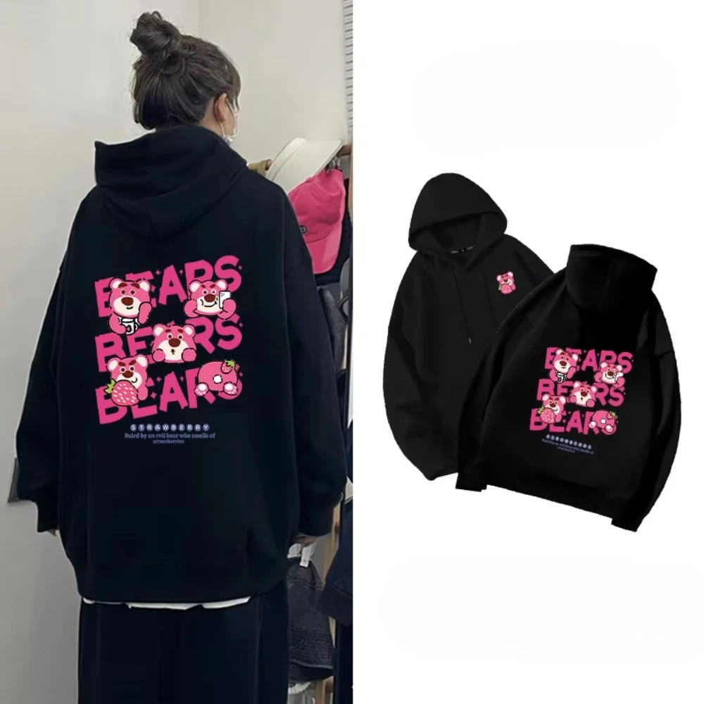 미니소 커플 후디 여성용 후디 봄 가을 얇은 2026 신상 로토 딸기 곰 만화 스타일 여성 남성 후디 코트