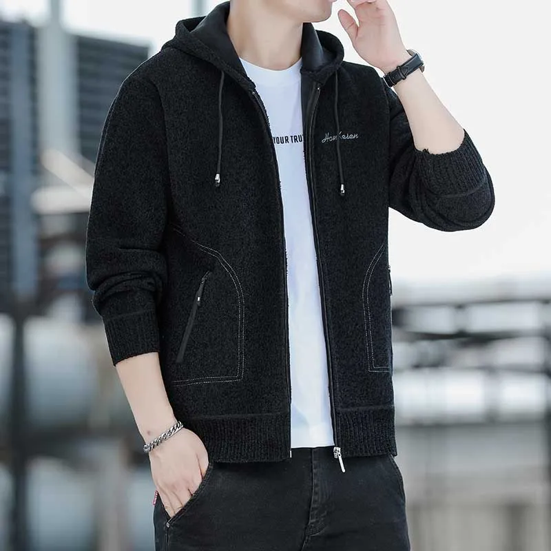 Men's Hooded Cardigan Knited Sweater Coat Fleece Warn Autumn Winter Casual Camouflage Knitting Jackets