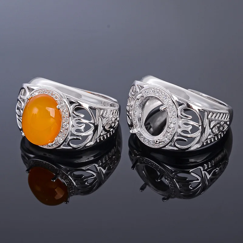 MeiBaPJ 9*11 Real Natural Chalcedony Gemstone Men Ring or Empty Ring Support Real 925 Sterling Silver Fine Wedding Jewelry