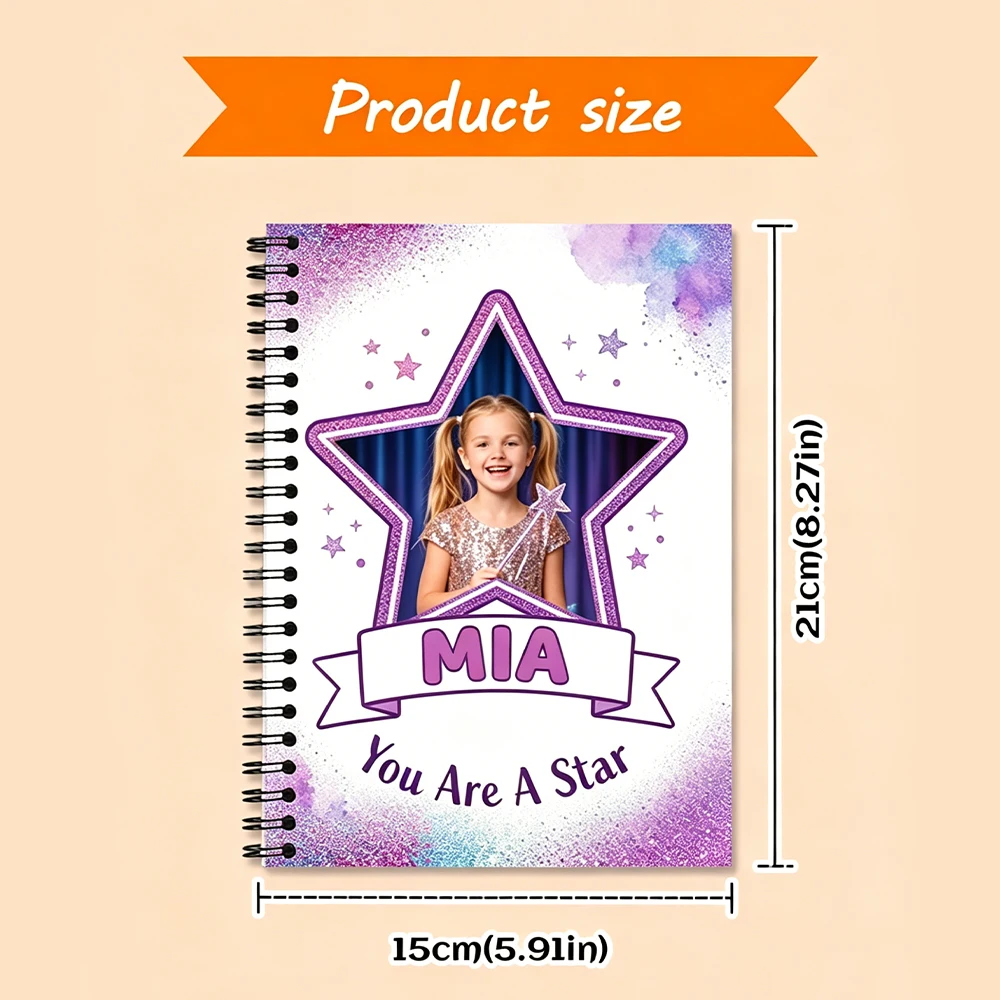 1pc Personalised Custom Photo & Name Journal Notebook,Girls Birthday Gift,Back To School Season,Diary Writing,Creative Journal