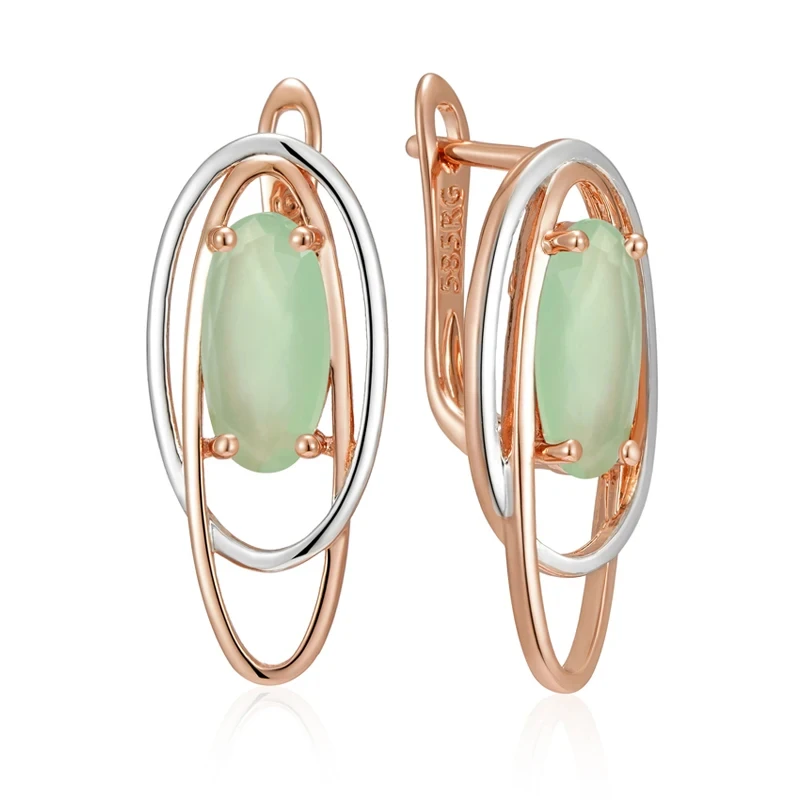 Wbmqda Trendy Double Oval Light Green Zircon Women\'s Earrings 585 Gold Silver Mix Color Personalized Modern Jewelry Accessories