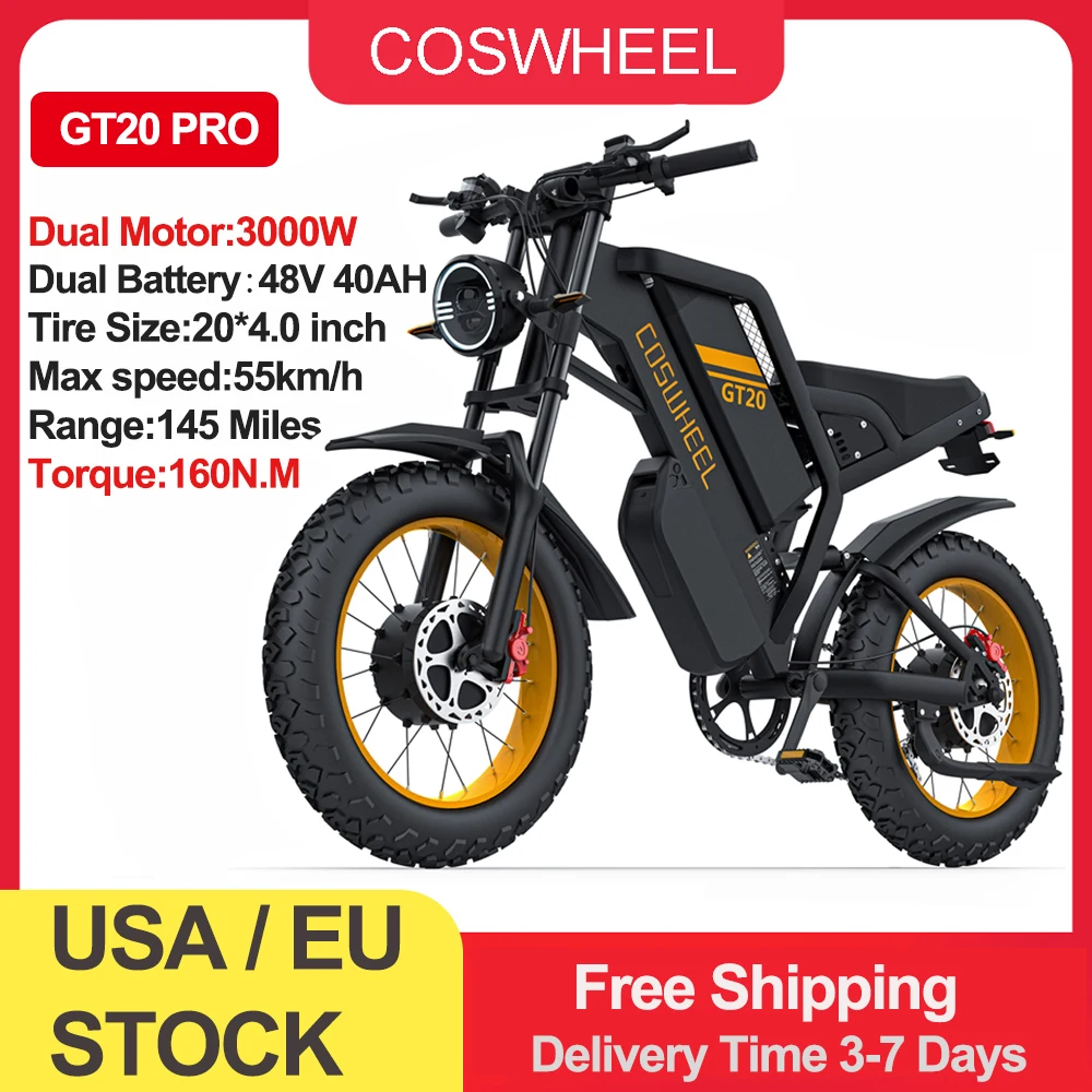 

Coswheel GT20 Pro 1500/3000W Electric bike 48V 25ah/40AH Mountain bikes Electric Off Road Bike Fat Tires Motorcycle Ebike