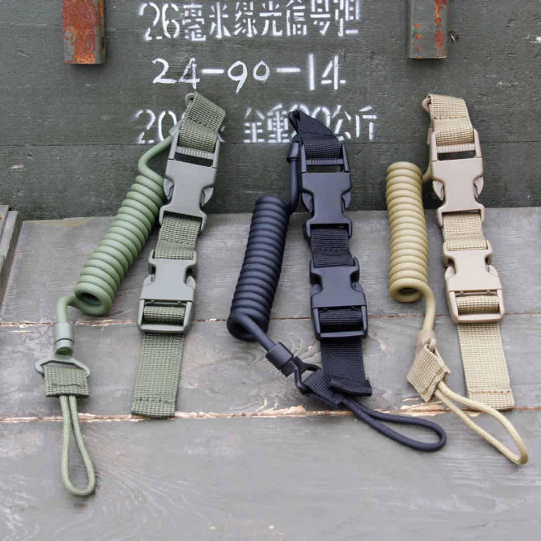 Outdoor Tactical CS Multi-functional Anti-loss Safety Spring Elastic Rope Waist Buckle Gun Rope Lanyard