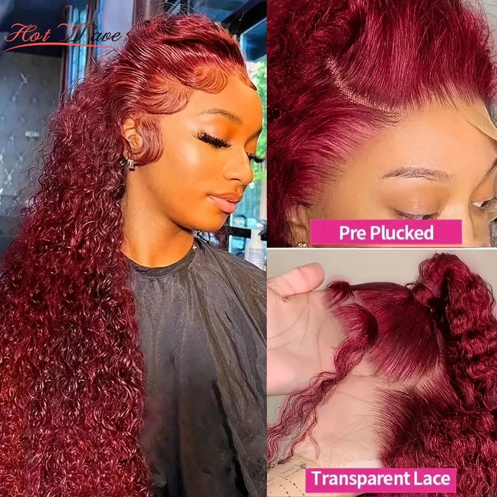 

HOT WAVE 180% 32inch 13x4 Water Wave Lace Front Wigs Human Hair 99j Burgundy Deep Wave Frontal Wig for Women Brazilian Wigs