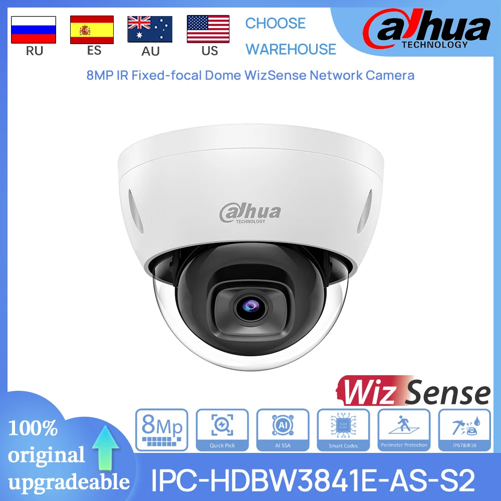 Dahua Original IPC-HDBW3841E-AS-S2 8MP IR Fixed-focal Dome WizSense POE Network Camera Smart Search Quick Pick AI SSA IVS SMD4.0