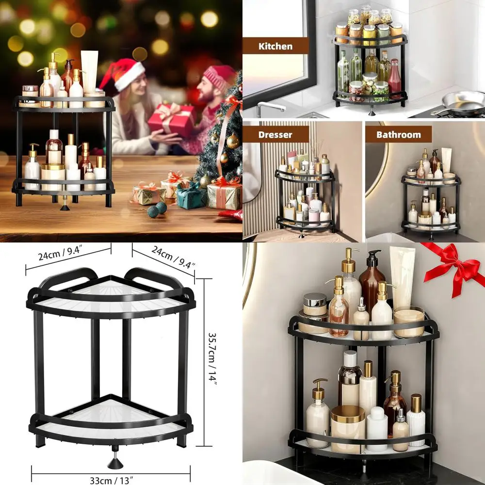 

Large 2-Tier Corner Shelf Organizer for Bathroom Counter, XL Kitchen Storage, Makeup Vanity Tray, 9x9x13.8 Inches