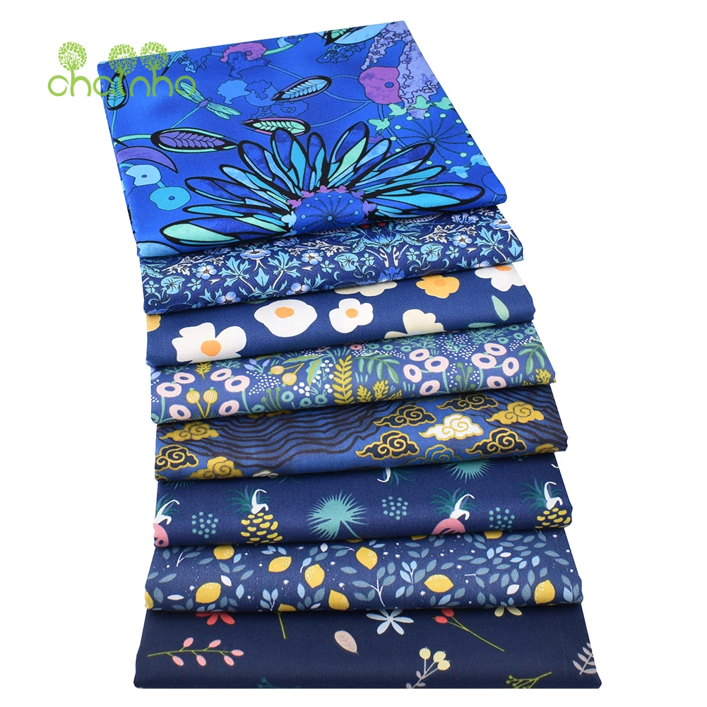 Royal Blue Flowers,Printed Twill Cotton Fabric,DIY Sewing & Quilting Home Textiles Material For Baby & Children\'s Bedding,Skirt