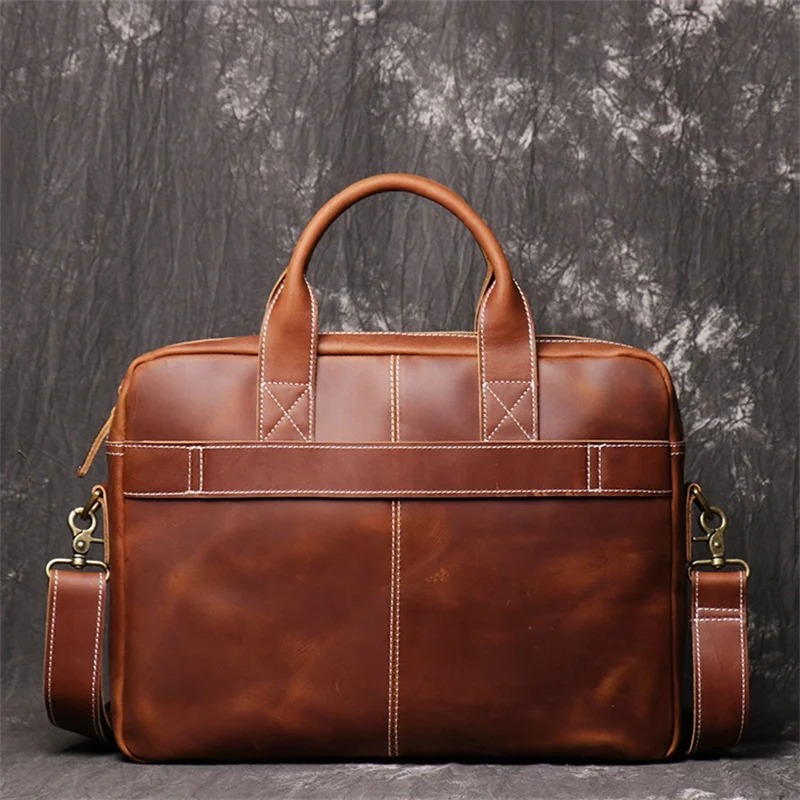 Nesitu Highend 빈티지 A4 브라운 커피 정품 가죽 이그 제 큐 티브 14 ''노트북 남성 서류 가방 메신저 가방 포트폴리오 핸드백 M3359