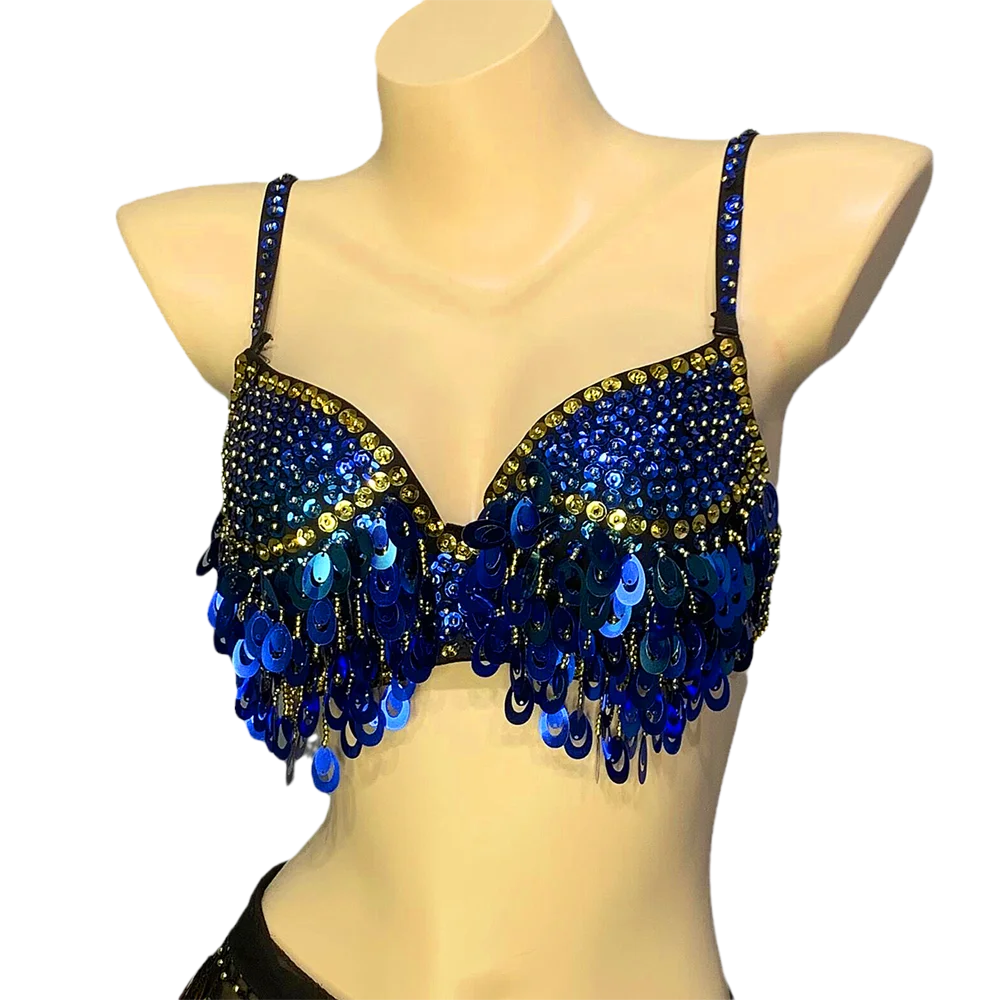 2022 New Beading Sequins Bra Belly Dancing Costume Top Bras For Womens Ladies Nightclub DJ Dancerwear Stage Performance Wear