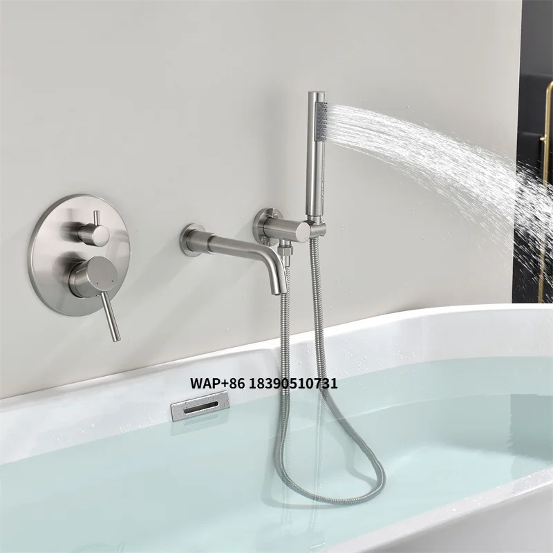 High Quality Brushed Nickel Bathroom Waterfall Hot and Cold Bathtub Mixer Faucet Concealed Brass Bathroom System Installation