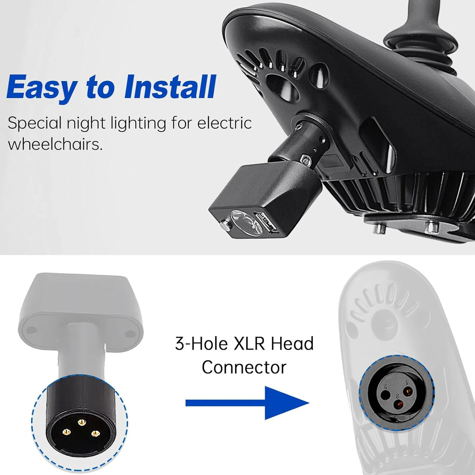 Electric Chair LED Light Electric Chair LED Light  Mounted with 3 Pin XLR Head USB Charging Port  Angle