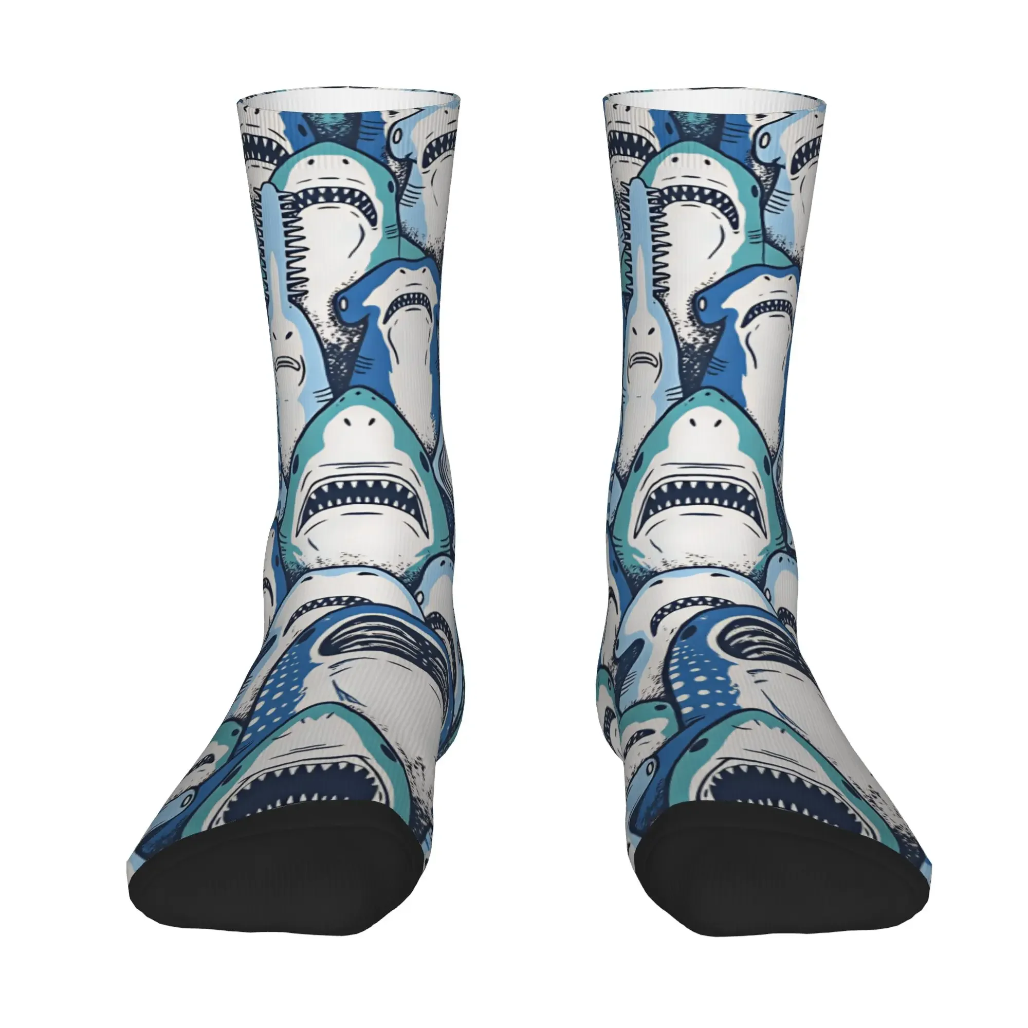 Vintage Shark Print Seamless Pattern Socks  Anti Sweat Stockings Men Breathable Skateboard Socks Autumn Harajuku Graphic Socks