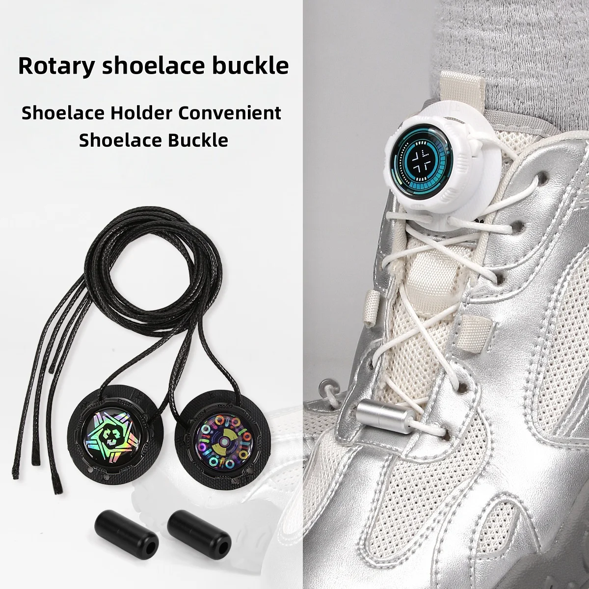 1 Piece of No-Tie Lazy Shoelaces, Unisex No-Tie Outdoor Shoelace Sports Accessory (Shoelace Threader in Random Color), Round Shoelace Rotating Button No Need to Use a Fixed Device.