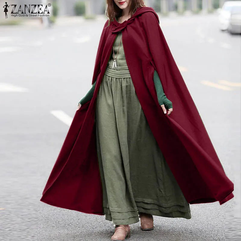 2025 automne hiver Capes cape ZANZEA femmes à capuche longs manteaux élégant ample solide Ponchos vestes vêtements d'extérieur Cosplay manteaux surdimensionné