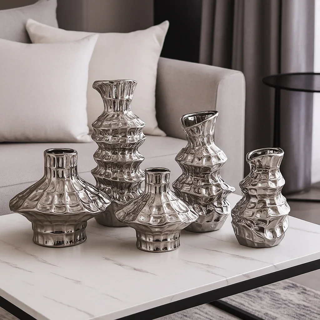 Ceramic Vase Gold Checkered Geometry Flower Vase Ceramic Handicraft Floral Arrangement Flowerpot Home Decoration Accessories