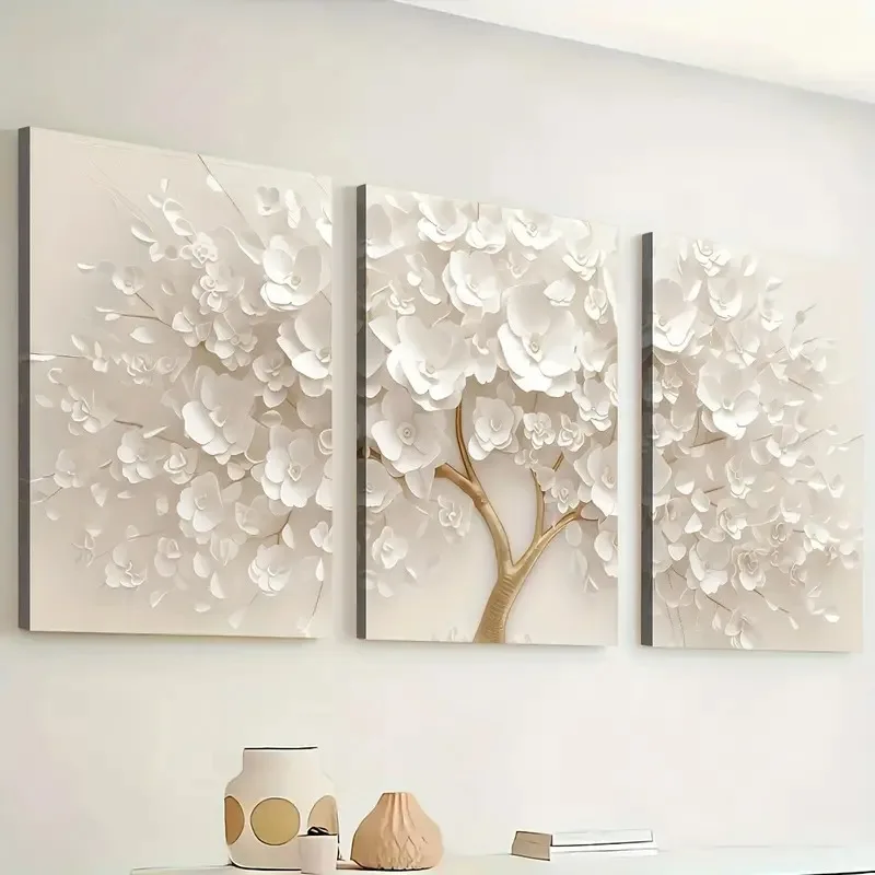 

Modern Wood Framed Canvas Painting - Ready to Hang Home Decor Wall Art Featuring Fashionable Flowers & Trees Scenery for Room