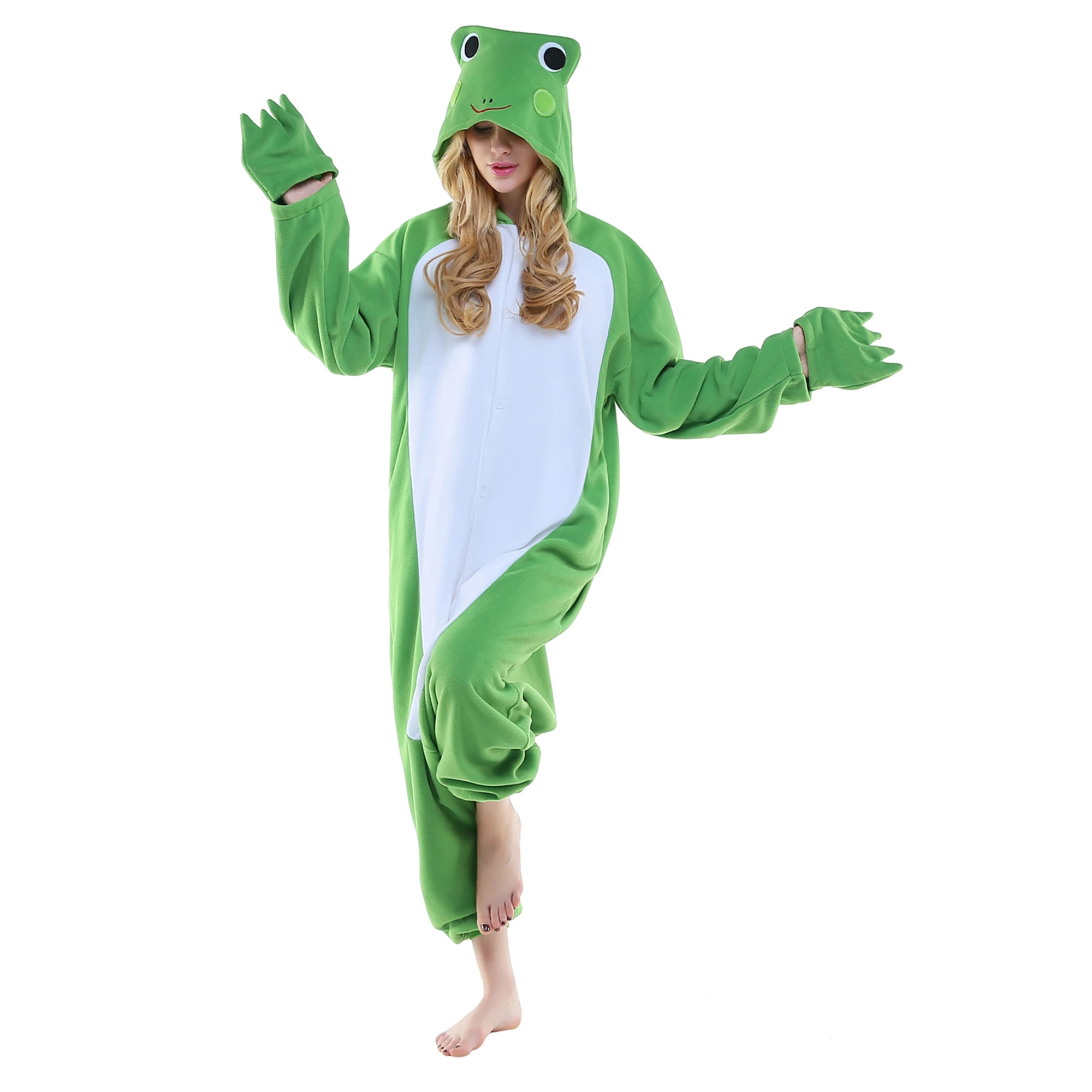 CANASOUR Frog Onesie Pajamas For Adults Women Winter Soft Sleepwear Halloween Animal Cosplay Costumes One-piece Homewear