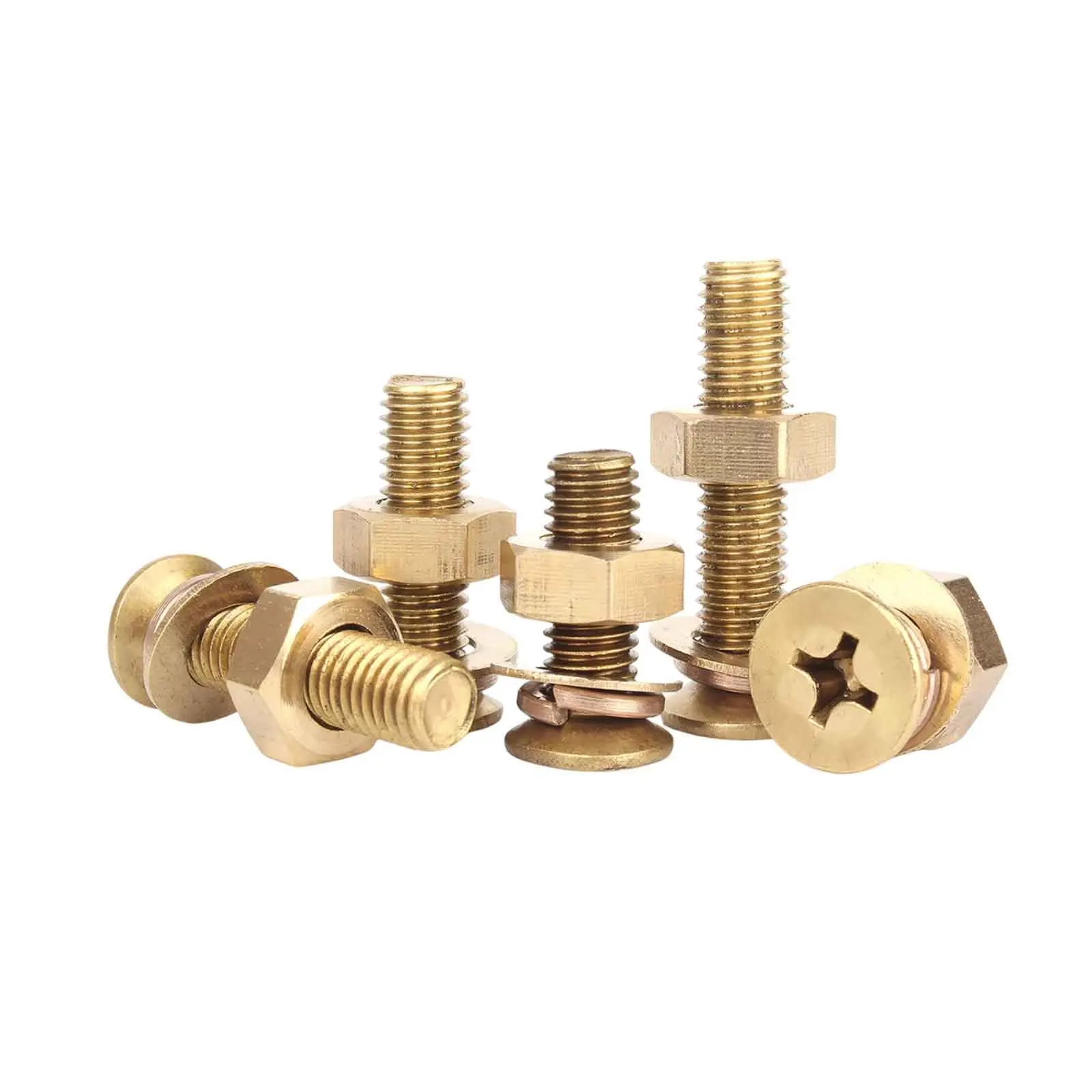 2/20sets GB Standard Pure Brass Countersunk Cross Screw Nut Set M3-M10 Flat Spring Washer Copper Flat Head Machine Screw Kit